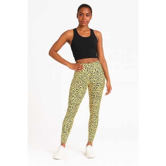 BCBGeneration Yellow Leopard Print Leggings | High Waist Stretch | Size Small - Picture 1 of 8